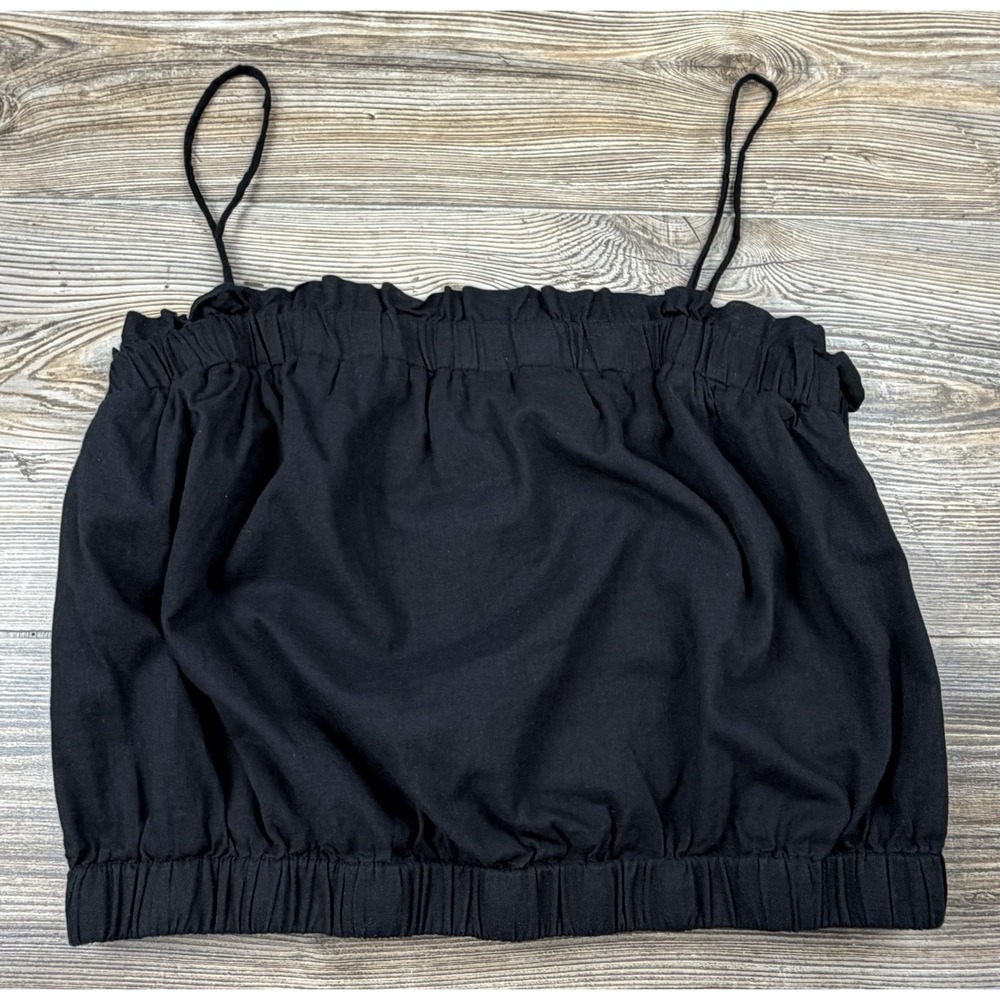 Velvet By Graham Spencer Black Crop Tank Top For Anthropologie Ruffled Trim MED